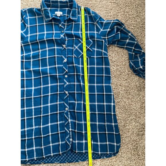 J. Jill Plaid Long Sleeve Button Up Shirt Dress Pockets Womens M Blue White - Picture 6 of 6